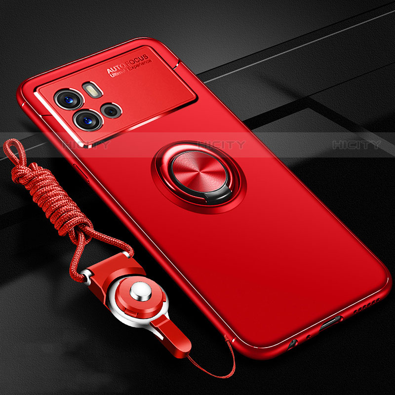 Coque Ultra Fine Silicone Souple Housse Etui avec Support Bague Anneau Aimante Magnetique pour Vivo iQOO 9 Pro 5G Rouge Plus