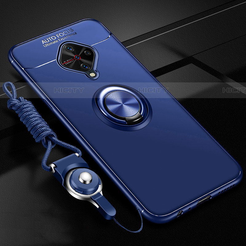 Coque Ultra Fine Silicone Souple Housse Etui avec Support Bague Anneau Aimante Magnetique pour Vivo S1 Pro Bleu Plus