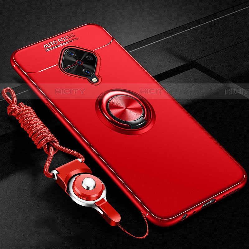 Coque Ultra Fine Silicone Souple Housse Etui avec Support Bague Anneau Aimante Magnetique pour Vivo S1 Pro Rouge Plus