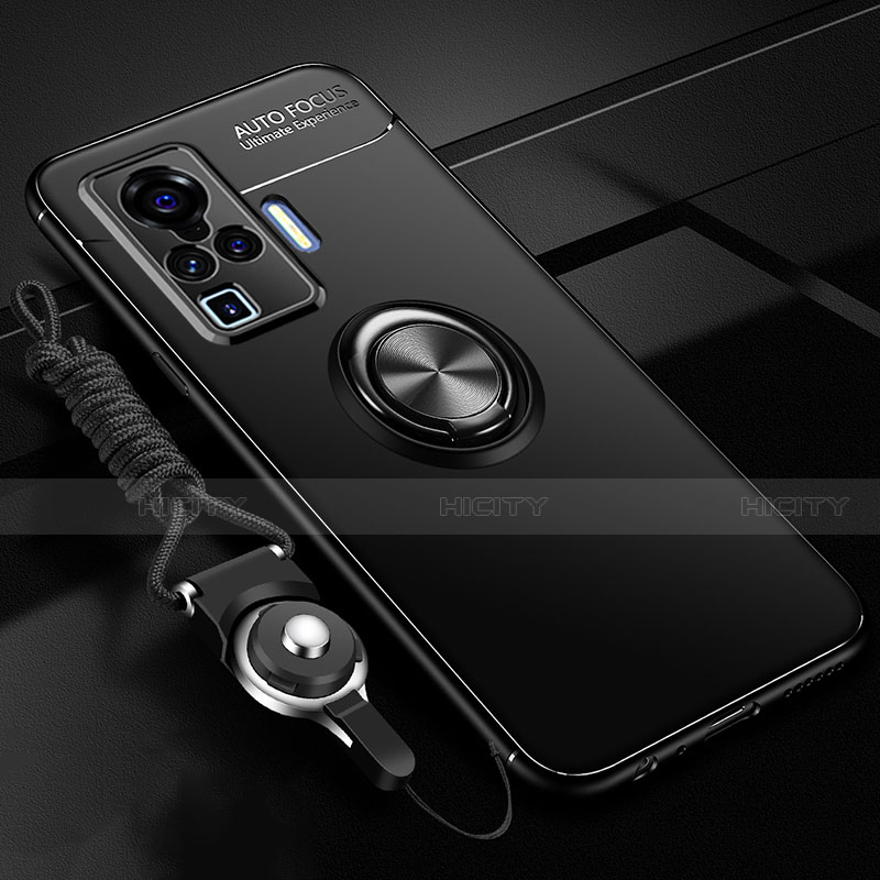 Coque Ultra Fine Silicone Souple Housse Etui avec Support Bague Anneau Aimante Magnetique pour Vivo X50 Pro 5G Noir Plus