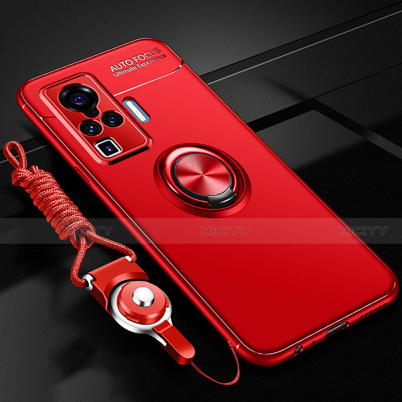 Coque Ultra Fine Silicone Souple Housse Etui avec Support Bague Anneau Aimante Magnetique pour Vivo X51 5G Rouge Plus