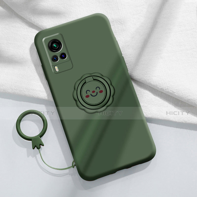 Coque Ultra Fine Silicone Souple Housse Etui avec Support Bague Anneau Aimante Magnetique pour Vivo X60 5G Vert Nuit Plus