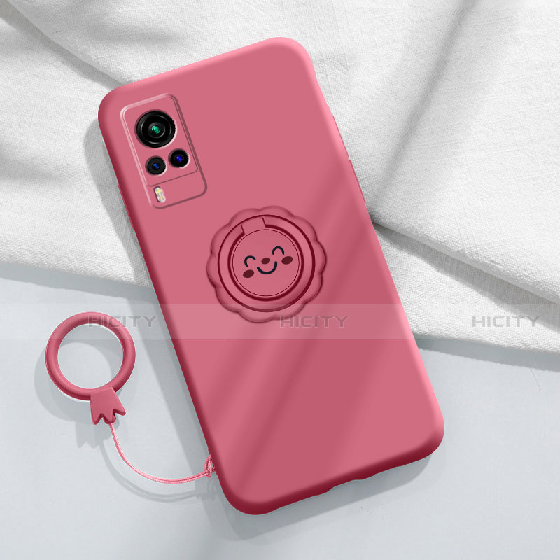 Coque Ultra Fine Silicone Souple Housse Etui avec Support Bague Anneau Aimante Magnetique pour Vivo X60T 5G Vin Rouge Plus