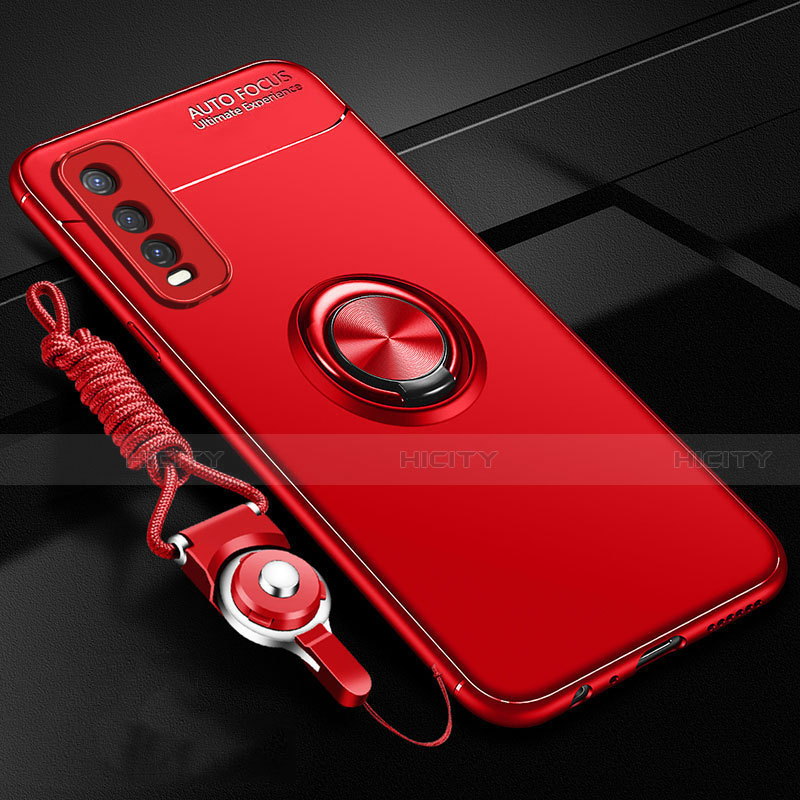 Coque Ultra Fine Silicone Souple Housse Etui avec Support Bague Anneau Aimante Magnetique pour Vivo Y20 Rouge Plus