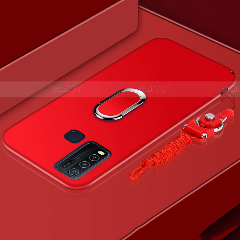 Coque Ultra Fine Silicone Souple Housse Etui avec Support Bague Anneau Aimante Magnetique pour Vivo Y50 Rouge Plus