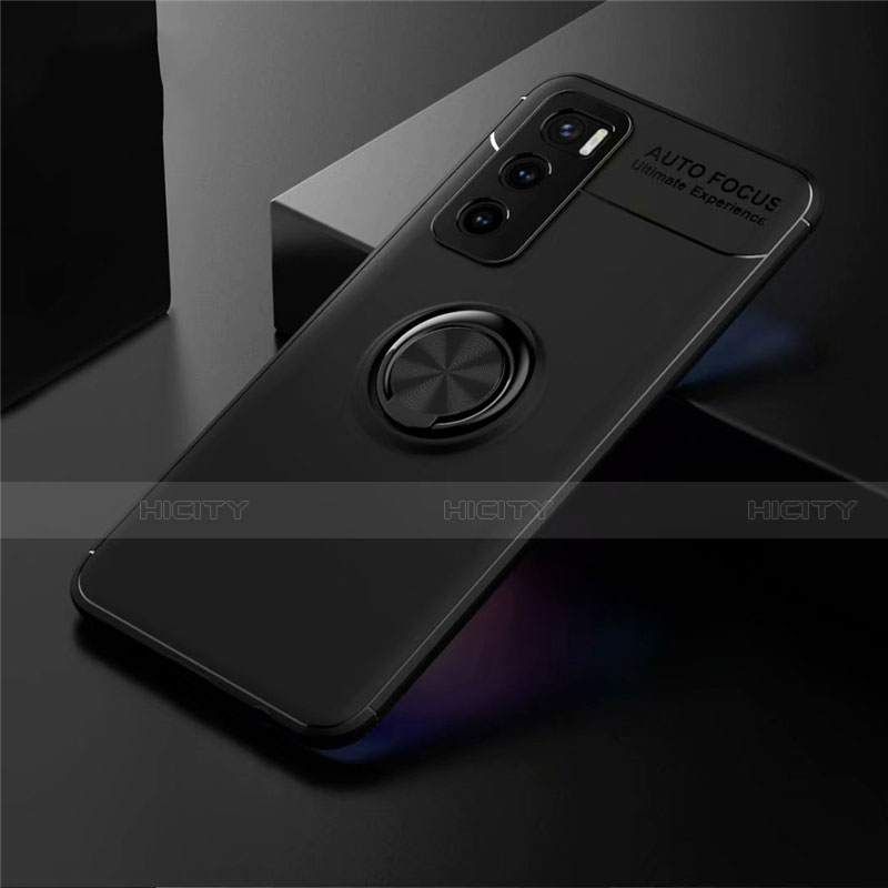 Coque Ultra Fine Silicone Souple Housse Etui avec Support Bague Anneau Aimante Magnetique pour Vivo Y70 (2020) Noir Plus