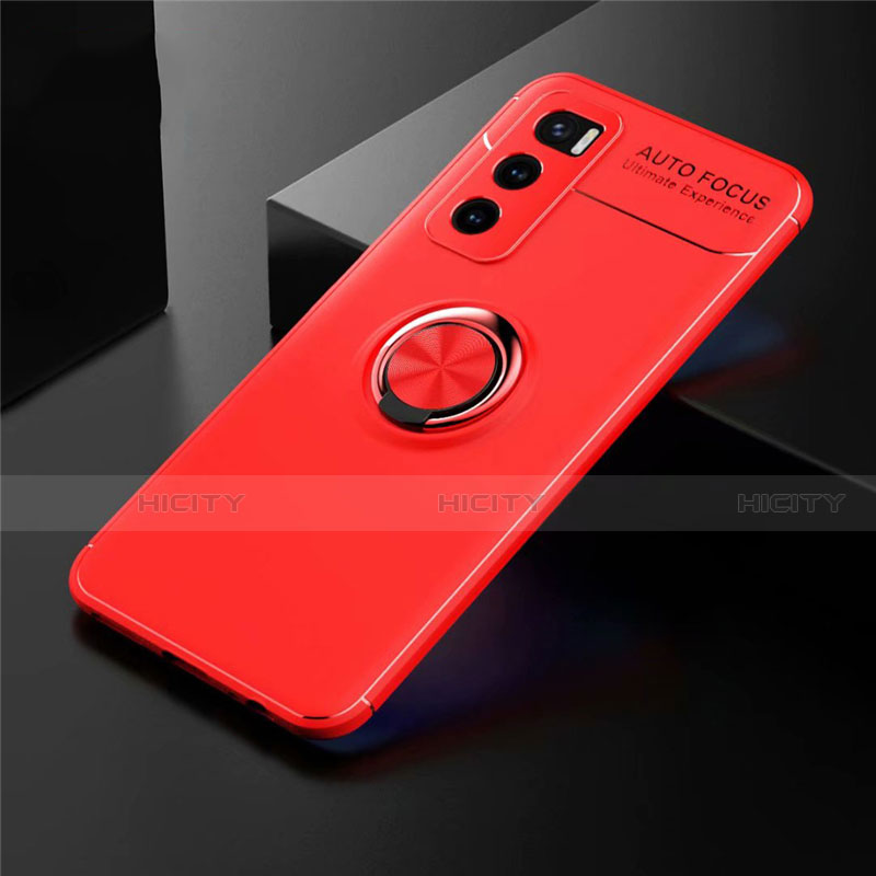 Coque Ultra Fine Silicone Souple Housse Etui avec Support Bague Anneau Aimante Magnetique pour Vivo Y70 (2020) Rouge Plus