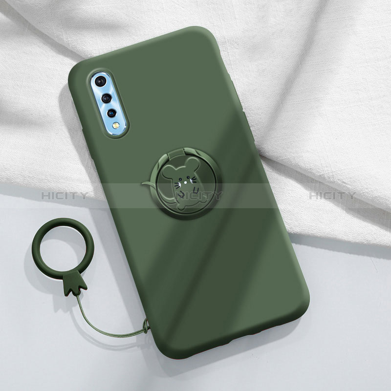 Coque Ultra Fine Silicone Souple Housse Etui avec Support Bague Anneau Aimante Magnetique pour Vivo Y7s Vert Nuit Plus