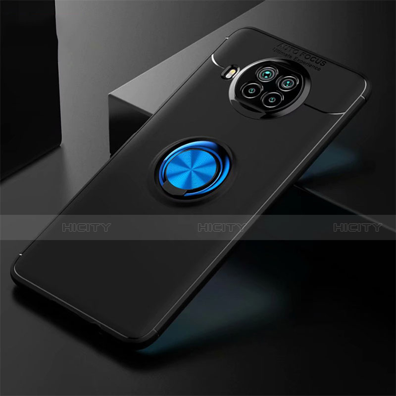 Coque Ultra Fine Silicone Souple Housse Etui avec Support Bague Anneau Aimante Magnetique pour Xiaomi Mi 10i 5G Bleu et Noir Plus