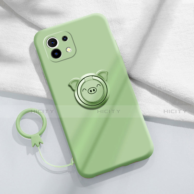 Coque Ultra Fine Silicone Souple Housse Etui avec Support Bague Anneau Aimante Magnetique pour Xiaomi Mi 11 5G Pastel Vert Plus