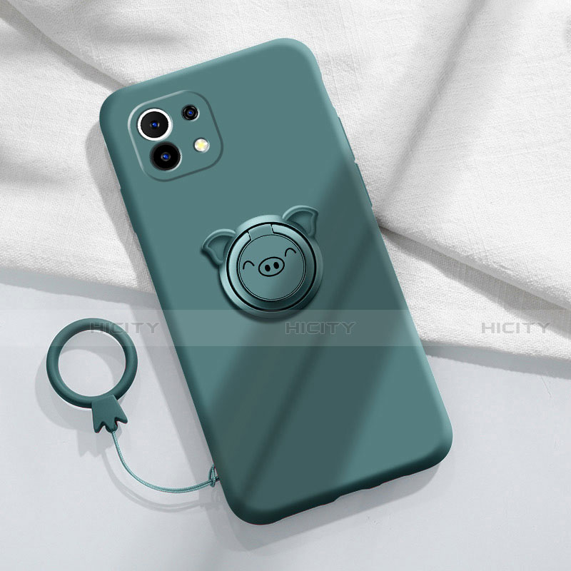 Coque Ultra Fine Silicone Souple Housse Etui avec Support Bague Anneau Aimante Magnetique pour Xiaomi Mi 11 5G Vert Nuit Plus