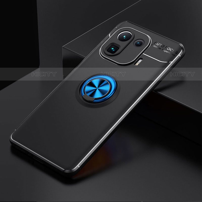 Coque Ultra Fine Silicone Souple Housse Etui avec Support Bague Anneau Aimante Magnetique pour Xiaomi Mi 11 Pro 5G Bleu et Noir Plus