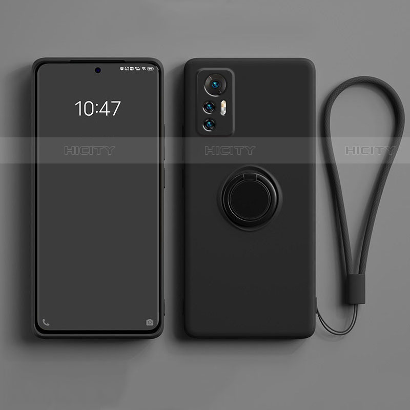 Coque Ultra Fine Silicone Souple Housse Etui avec Support Bague Anneau Aimante Magnetique pour Xiaomi Mi 12 5G Noir Plus