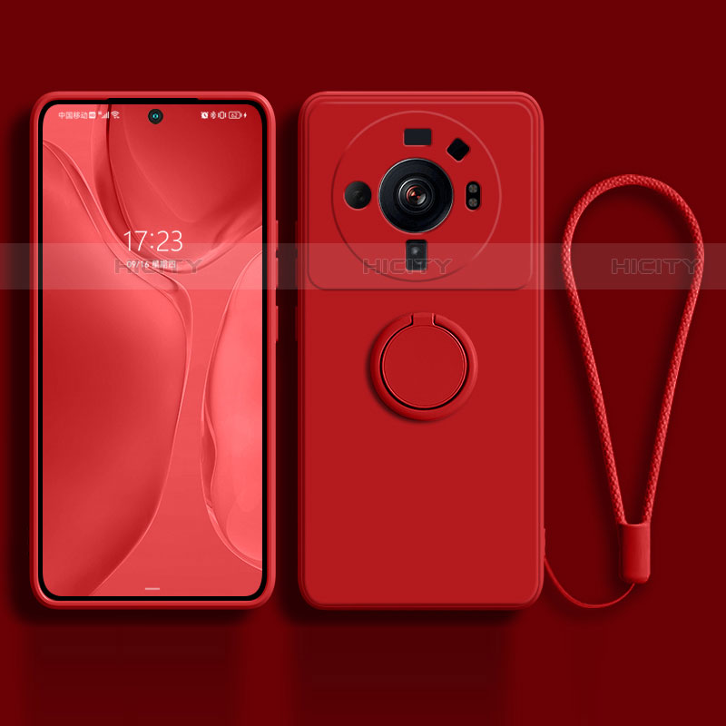 Coque Ultra Fine Silicone Souple Housse Etui avec Support Bague Anneau Aimante Magnetique pour Xiaomi Mi 12 Ultra 5G Rouge Plus