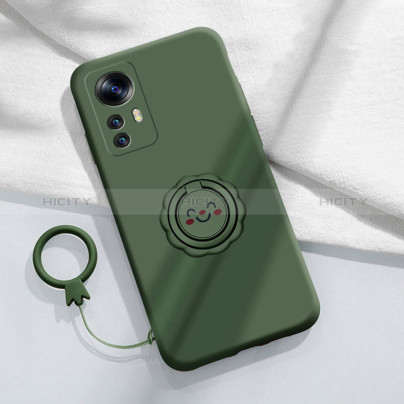 Coque Ultra Fine Silicone Souple Housse Etui avec Support Bague Anneau Aimante Magnetique pour Xiaomi Mi 12T 5G Vert Nuit Plus