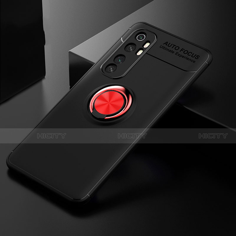 Coque Ultra Fine Silicone Souple Housse Etui avec Support Bague Anneau Aimante Magnetique pour Xiaomi Mi Note 10 Lite Rouge et Noir Plus