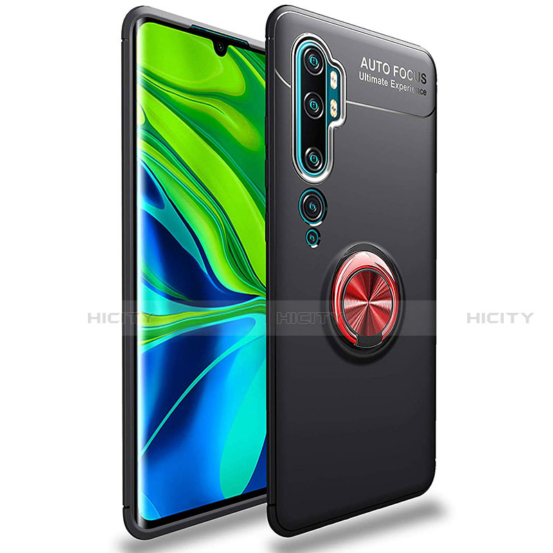 Coque Ultra Fine Silicone Souple Housse Etui avec Support Bague Anneau Aimante Magnetique pour Xiaomi Mi Note 10 Pro Rouge et Noir Plus