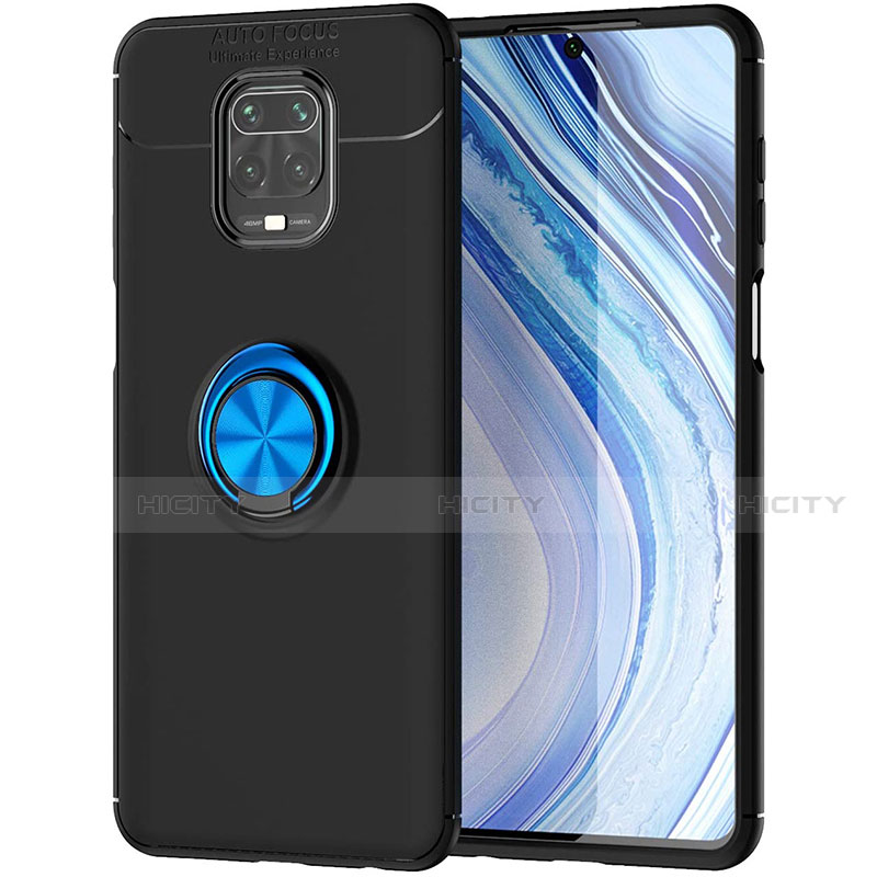 Coque Ultra Fine Silicone Souple Housse Etui avec Support Bague Anneau Aimante Magnetique pour Xiaomi Poco M2 Pro Bleu et Noir Plus