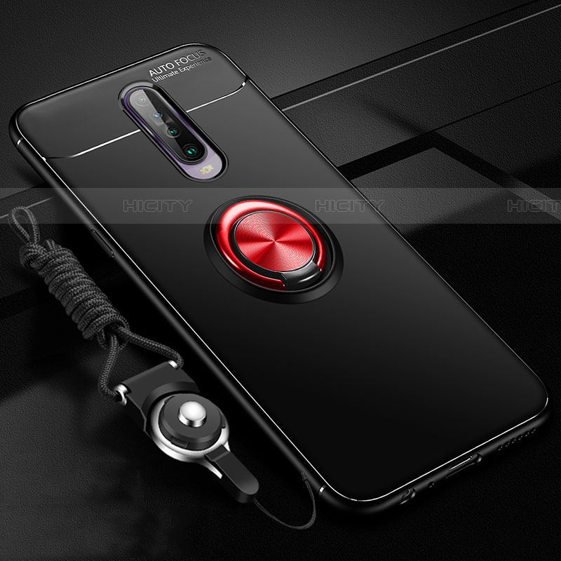 Coque Ultra Fine Silicone Souple Housse Etui avec Support Bague Anneau Aimante Magnetique pour Xiaomi Poco X2 Rouge et Noir Plus