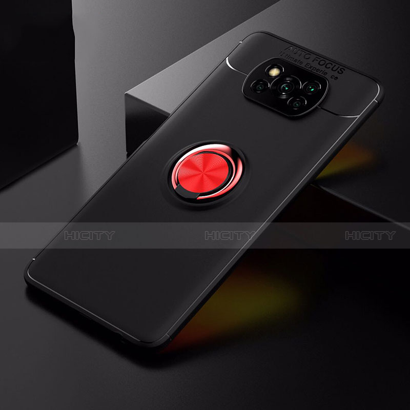 Coque Ultra Fine Silicone Souple Housse Etui avec Support Bague Anneau Aimante Magnetique pour Xiaomi Poco X3 NFC Rouge et Noir Plus