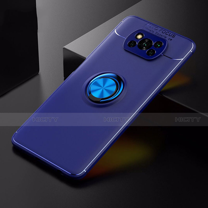 Coque Ultra Fine Silicone Souple Housse Etui avec Support Bague Anneau Aimante Magnetique pour Xiaomi Poco X3 Pro Bleu Plus