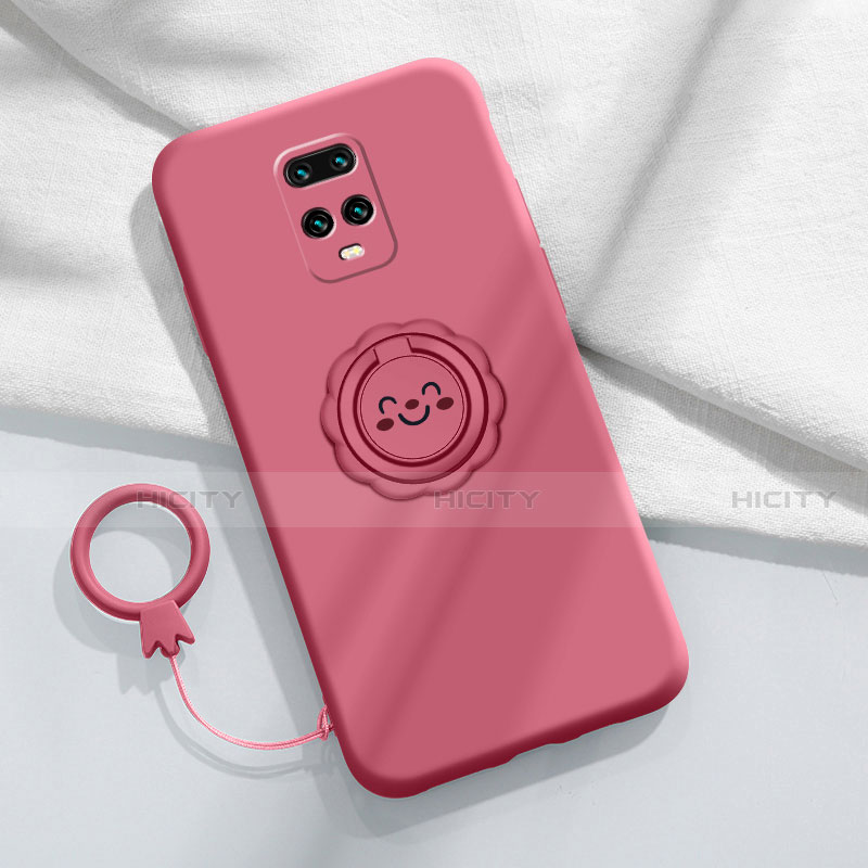 Coque Ultra Fine Silicone Souple Housse Etui avec Support Bague Anneau Aimante Magnetique pour Xiaomi Redmi 10X 5G Vin Rouge Plus