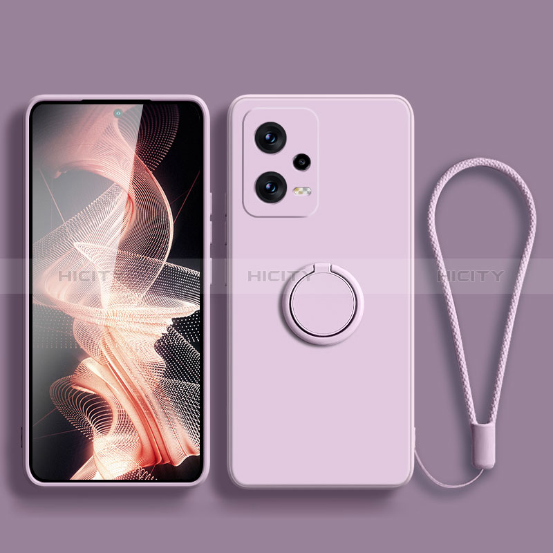 Coque Ultra Fine Silicone Souple Housse Etui avec Support Bague Anneau Aimante Magnetique pour Xiaomi Redmi Note 12 Explorer Violet Clair Plus