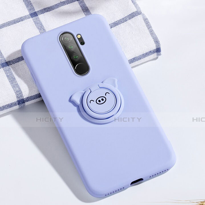 Coque Ultra Fine Silicone Souple Housse Etui avec Support Bague Anneau Aimante Magnetique pour Xiaomi Redmi Note 8 Pro Bleu Plus