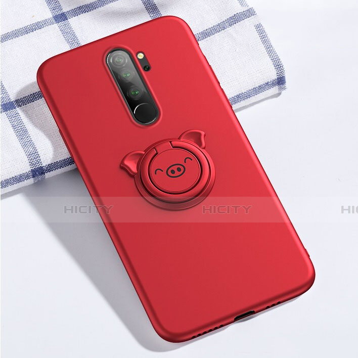 Coque Ultra Fine Silicone Souple Housse Etui avec Support Bague Anneau Aimante Magnetique pour Xiaomi Redmi Note 8 Pro Rouge Plus