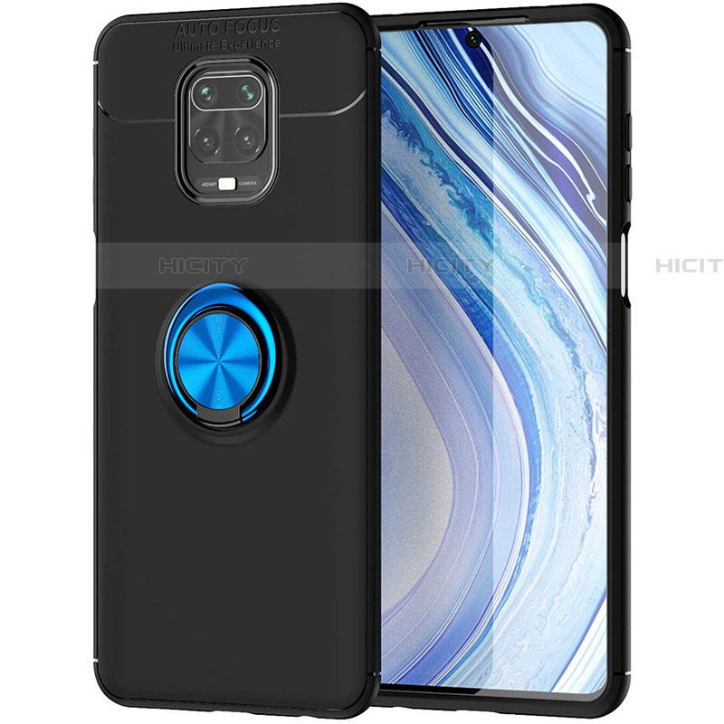 Coque Ultra Fine Silicone Souple Housse Etui avec Support Bague Anneau Aimante Magnetique pour Xiaomi Redmi Note 9S Bleu et Noir Plus