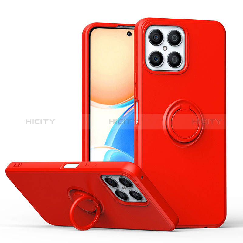 Coque Ultra Fine Silicone Souple Housse Etui avec Support Bague Anneau Aimante Magnetique QW1 pour Huawei Honor X8 4G Rouge Plus