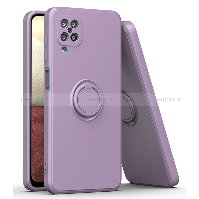 Coque Ultra Fine Silicone Souple Housse Etui avec Support Bague Anneau Aimante Magnetique QW1 pour Samsung Galaxy A12 5G Violet Plus