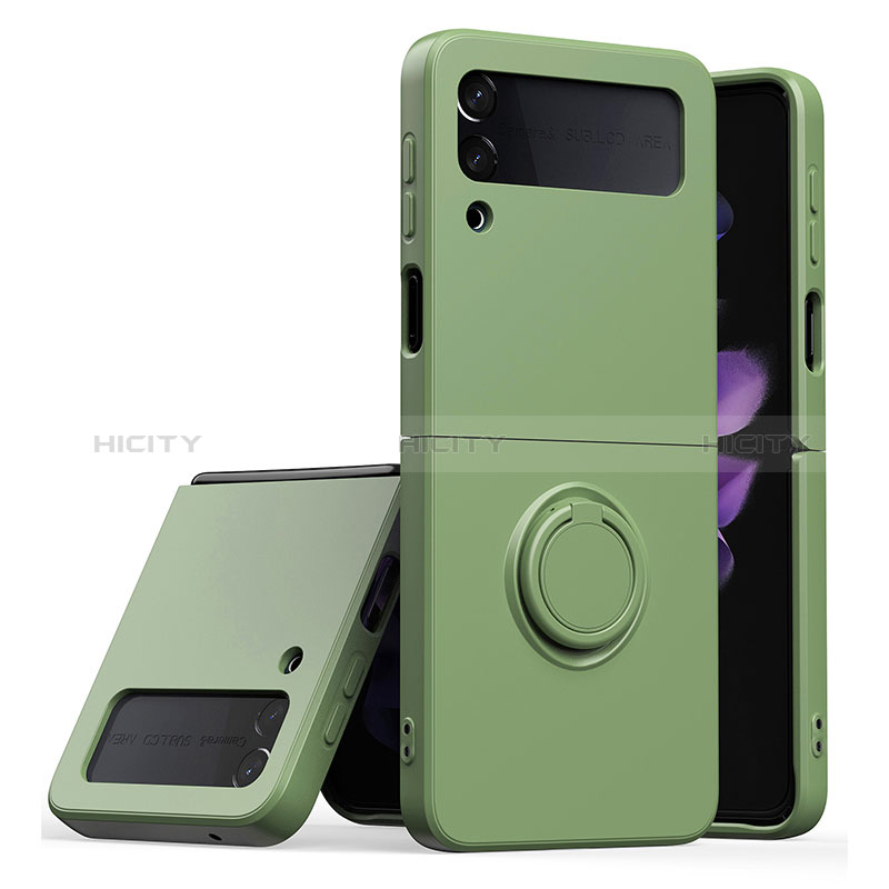 Coque Ultra Fine Silicone Souple Housse Etui avec Support Bague Anneau Aimante Magnetique QW1 pour Samsung Galaxy Z Flip3 5G Vert Plus