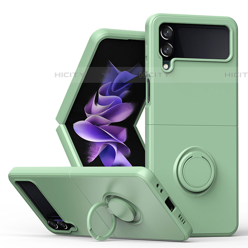 Coque Ultra Fine Silicone Souple Housse Etui avec Support Bague Anneau Aimante Magnetique QW1 pour Samsung Galaxy Z Flip4 5G Pastel Vert Plus