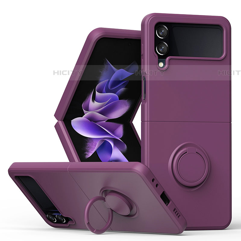 Coque Ultra Fine Silicone Souple Housse Etui avec Support Bague Anneau Aimante Magnetique QW1 pour Samsung Galaxy Z Flip4 5G Violet Plus