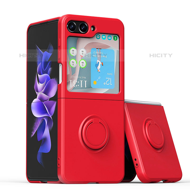 Coque Ultra Fine Silicone Souple Housse Etui avec Support Bague Anneau Aimante Magnetique QW1 pour Samsung Galaxy Z Flip5 5G Rouge Plus