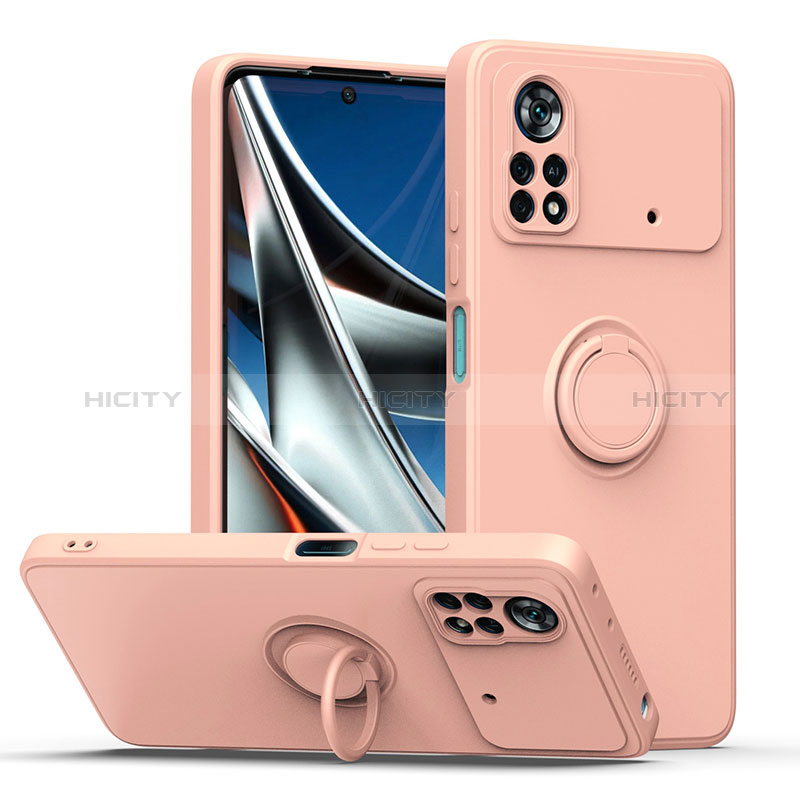 Coque Ultra Fine Silicone Souple Housse Etui avec Support Bague Anneau Aimante Magnetique QW1 pour Xiaomi Poco X4 Pro 5G Rose Plus