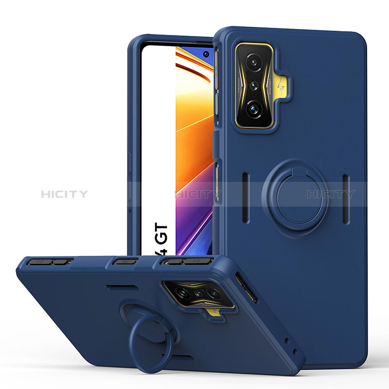 Coque Ultra Fine Silicone Souple Housse Etui avec Support Bague Anneau Aimante Magnetique QW1 pour Xiaomi Redmi K50 Gaming 5G Bleu Plus