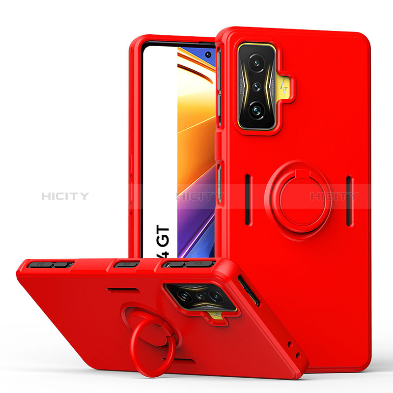 Coque Ultra Fine Silicone Souple Housse Etui avec Support Bague Anneau Aimante Magnetique QW1 pour Xiaomi Redmi K50 Gaming 5G Rouge Plus