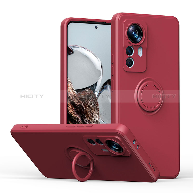 Coque Ultra Fine Silicone Souple Housse Etui avec Support Bague Anneau Aimante Magnetique QW1 pour Xiaomi Redmi K50 Ultra 5G Vin Rouge Plus