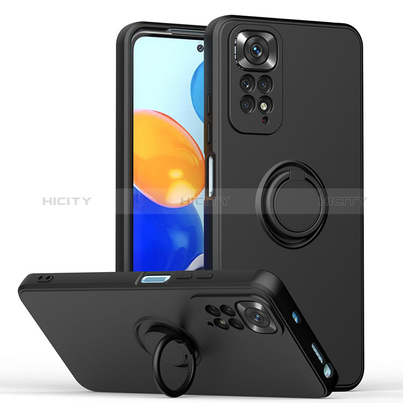 Coque Ultra Fine Silicone Souple Housse Etui avec Support Bague Anneau Aimante Magnetique QW1 pour Xiaomi Redmi Note 11 4G (2022) Noir Plus