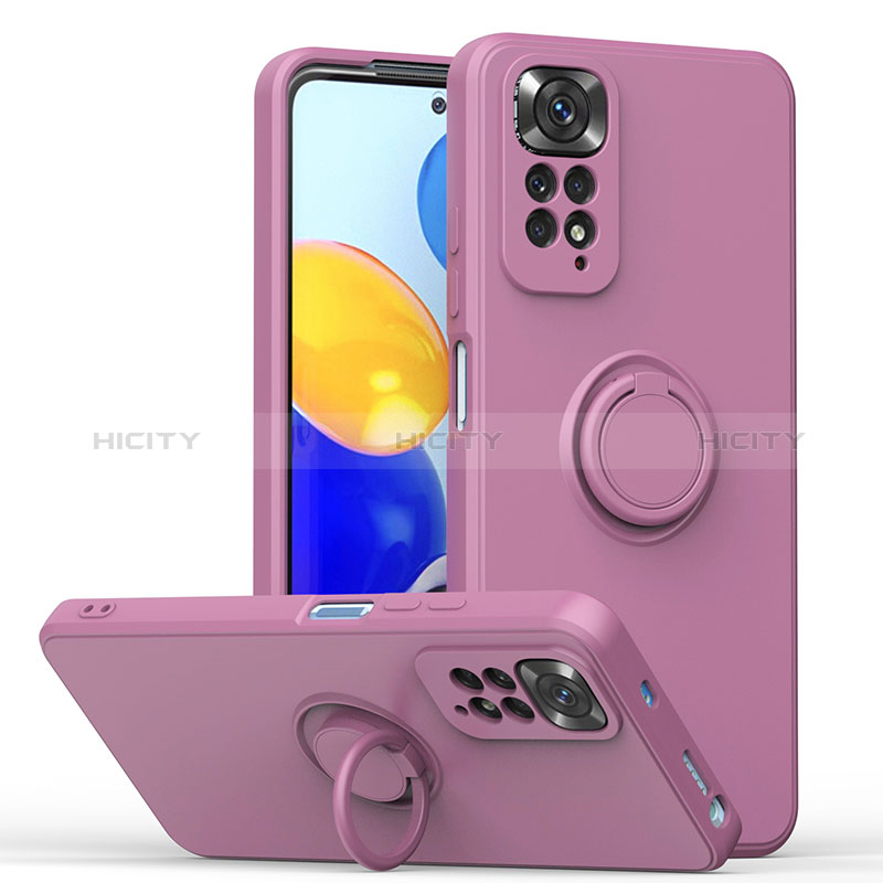 Coque Ultra Fine Silicone Souple Housse Etui avec Support Bague Anneau Aimante Magnetique QW1 pour Xiaomi Redmi Note 11 4G (2022) Violet Plus