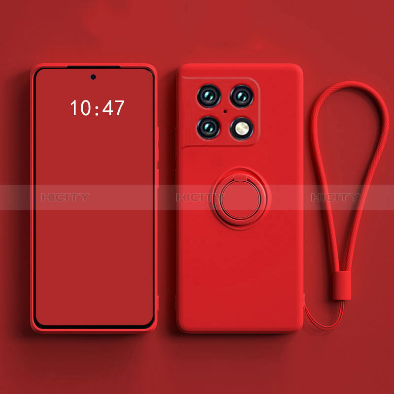 Coque Ultra Fine Silicone Souple Housse Etui avec Support Bague Anneau Aimante Magnetique S01 pour OnePlus 10 Pro 5G Rouge Plus