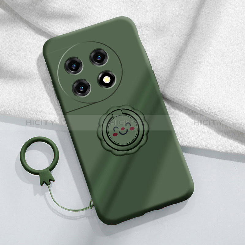 Coque Ultra Fine Silicone Souple Housse Etui avec Support Bague Anneau Aimante Magnetique S01 pour OnePlus 11R 5G Vert Nuit Plus