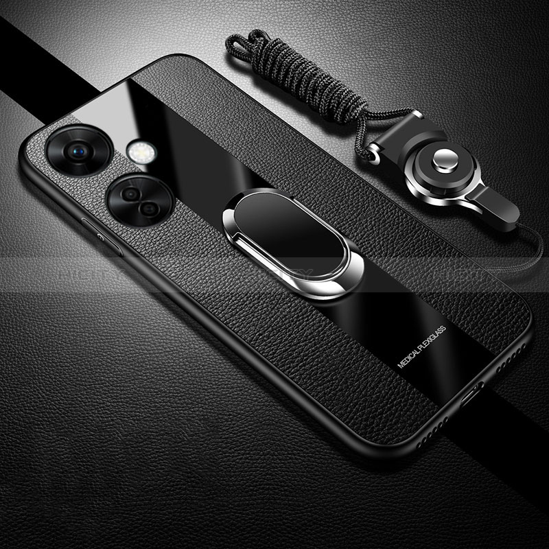 Coque Ultra Fine Silicone Souple Housse Etui avec Support Bague Anneau Aimante Magnetique S01 pour OnePlus Nord CE 3 5G Noir Plus