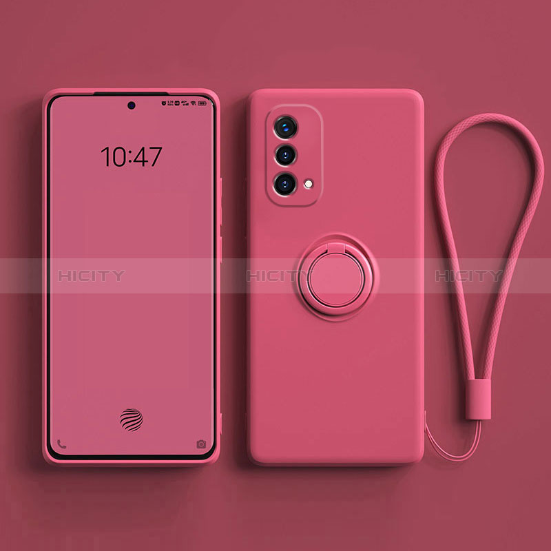 Coque Ultra Fine Silicone Souple Housse Etui avec Support Bague Anneau Aimante Magnetique S01 pour Oppo A54 5G Rose Rouge Plus