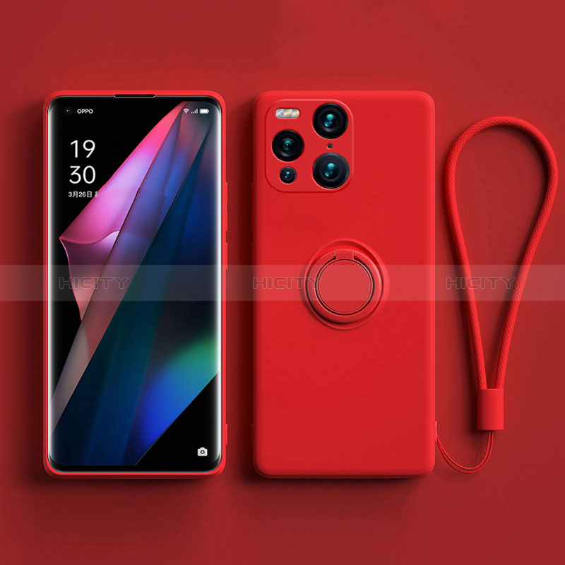 Coque Ultra Fine Silicone Souple Housse Etui avec Support Bague Anneau Aimante Magnetique S01 pour Oppo Find X3 5G Rouge Plus