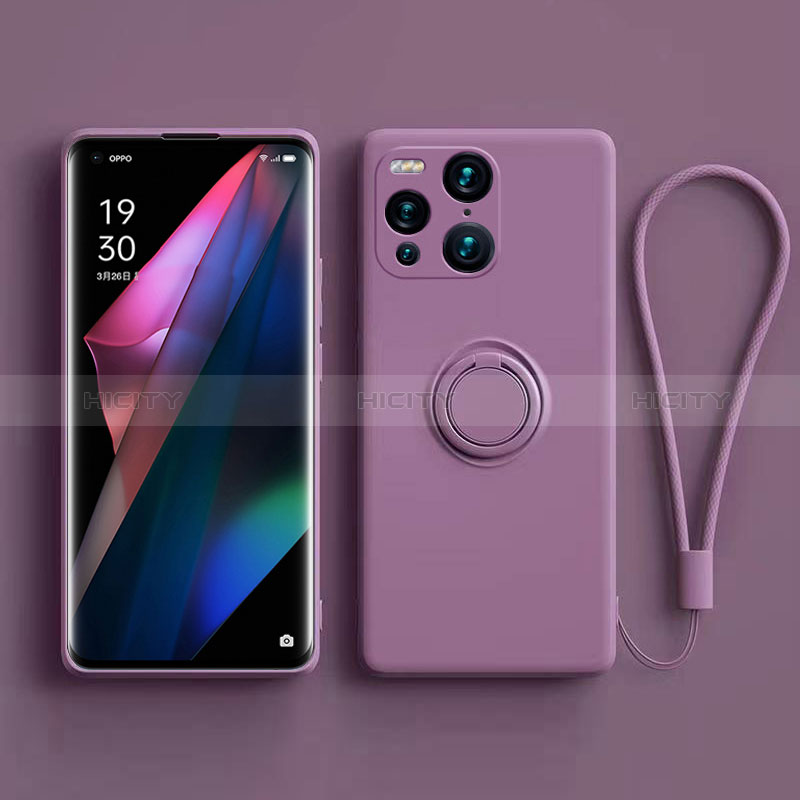 Coque Ultra Fine Silicone Souple Housse Etui avec Support Bague Anneau Aimante Magnetique S01 pour Oppo Find X3 5G Violet Plus