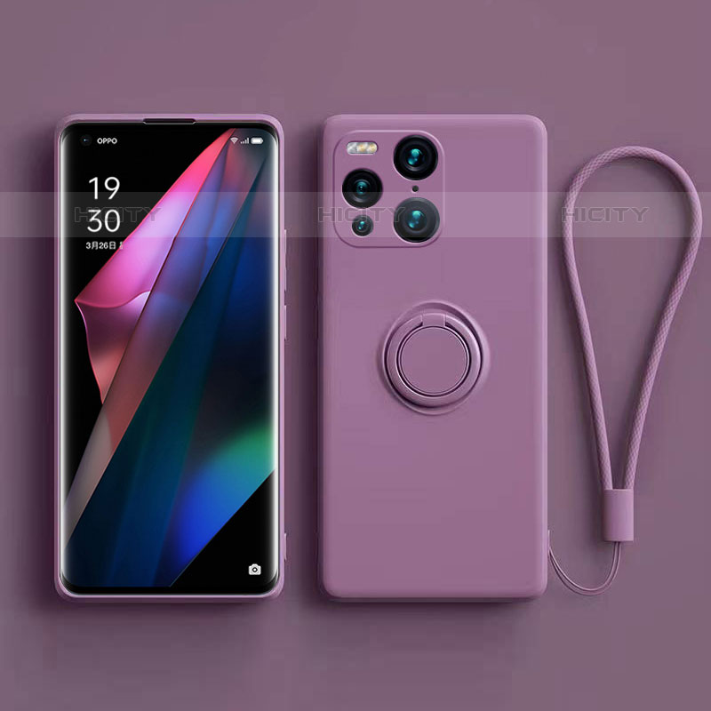 Coque Ultra Fine Silicone Souple Housse Etui avec Support Bague Anneau Aimante Magnetique S01 pour Oppo Find X3 Pro 5G Violet Plus