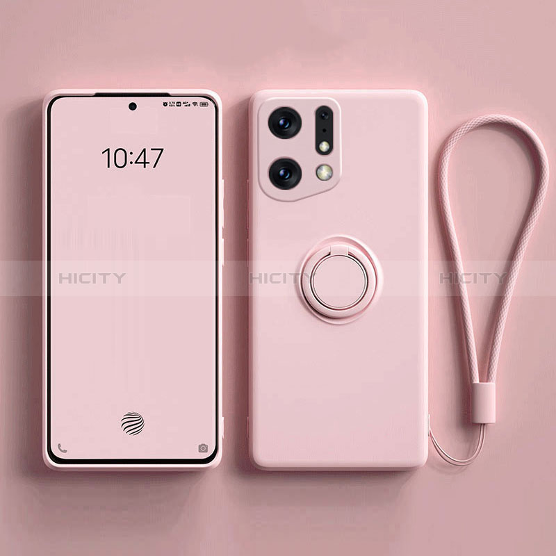 Coque Ultra Fine Silicone Souple Housse Etui avec Support Bague Anneau Aimante Magnetique S01 pour Oppo Find X5 5G Rose Plus